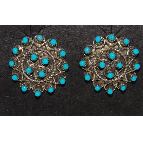 Zuni Snake Eye Turquoise Post Stud Earrings Sterling Silver Native American - Picture 4 of 4
